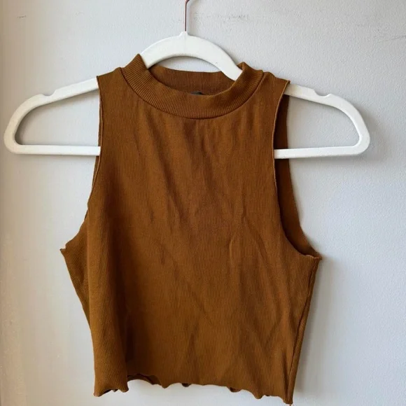 Zara Ribbed Halter Crop Top - Mustard Brown - Picture 3 of 4